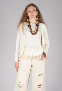 Isabel Benenato Cardigans^V-Neck Boxy Cardigan in White