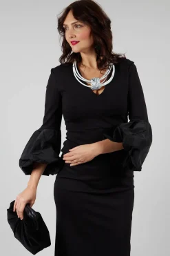 Mei Meij Dresses^V-Neck Jersey Shift Dress in Nero
