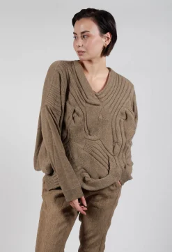 Rundholz Mainline Jumpers^V-Neck Ribbed Jumper in Camel Mel