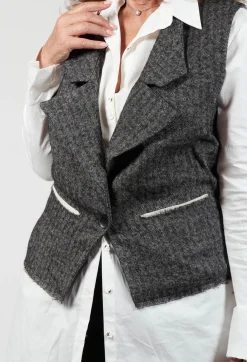 Marc Point Jackets^Waistcoat with Contrasting Back in Grey and Cream