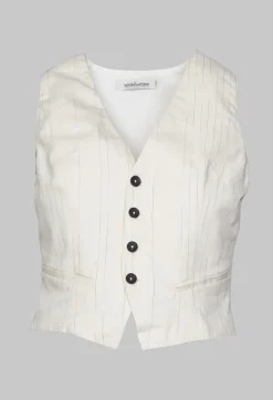 Nostra Santissima Jackets^Waistcoat with Faux Front Pockets in White with Black Stripes