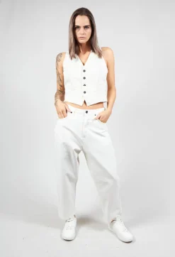 Nostra Santissima Jackets^Waistcoat with Faux Front Pockets in White with Black Stripes