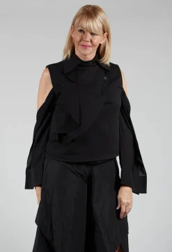 Caraclan Tops^Waistcoat with Popper Fastenings in Black