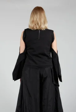 Caraclan Tops^Waistcoat with Popper Fastenings in Black