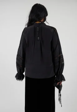 Sfizio Shirts & Blouses^Washed Silk Blend Shirt with Lace in Dark Grey