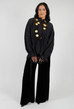 Sfizio Shirts & Blouses^Washed Silk Blend Shirt with Lace in Dark Grey