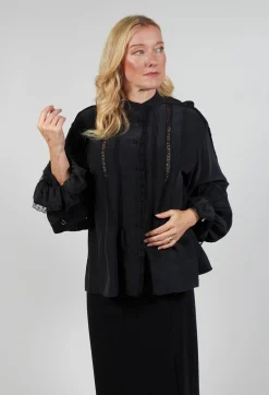 Sfizio Shirts & Blouses^Washed Silk Blend Shirt with Lace in Dark Grey