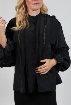 Sfizio Shirts & Blouses^Washed Silk Blend Shirt with Lace in Dark Grey