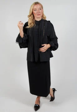 Sfizio Shirts & Blouses^Washed Silk Blend Shirt with Lace in Dark Grey