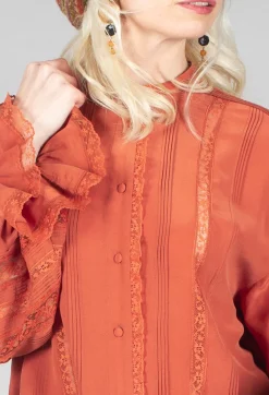 Sfizio Shirts & Blouses^Washed Silk Blend Shirt with Lace in Caramel