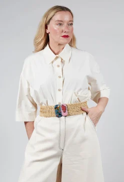 Exquisite J Belts^Wide Elasticated Woven Belt with Buckle Detail