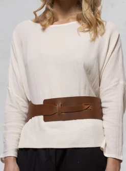 Malloni Belts^Wide Leather Belt in Cuio