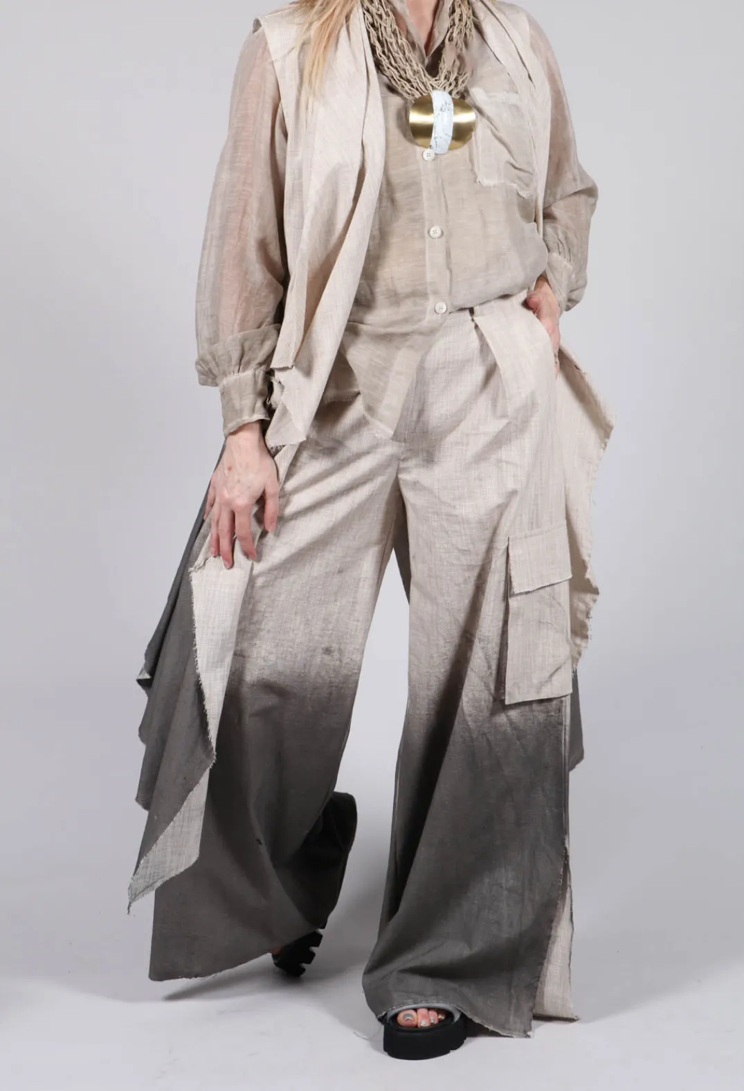 Sanctamuerte Trousers^Wide Leg Ombre Trousers in Cotone Degrade Sand