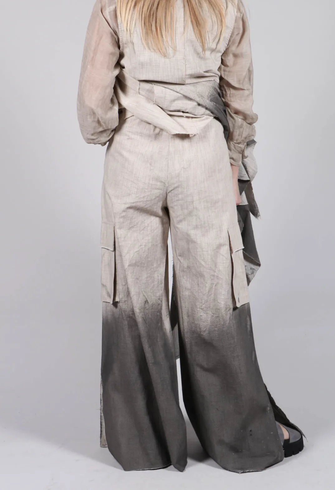 Sanctamuerte Trousers^Wide Leg Ombre Trousers in Cotone Degrade Sand