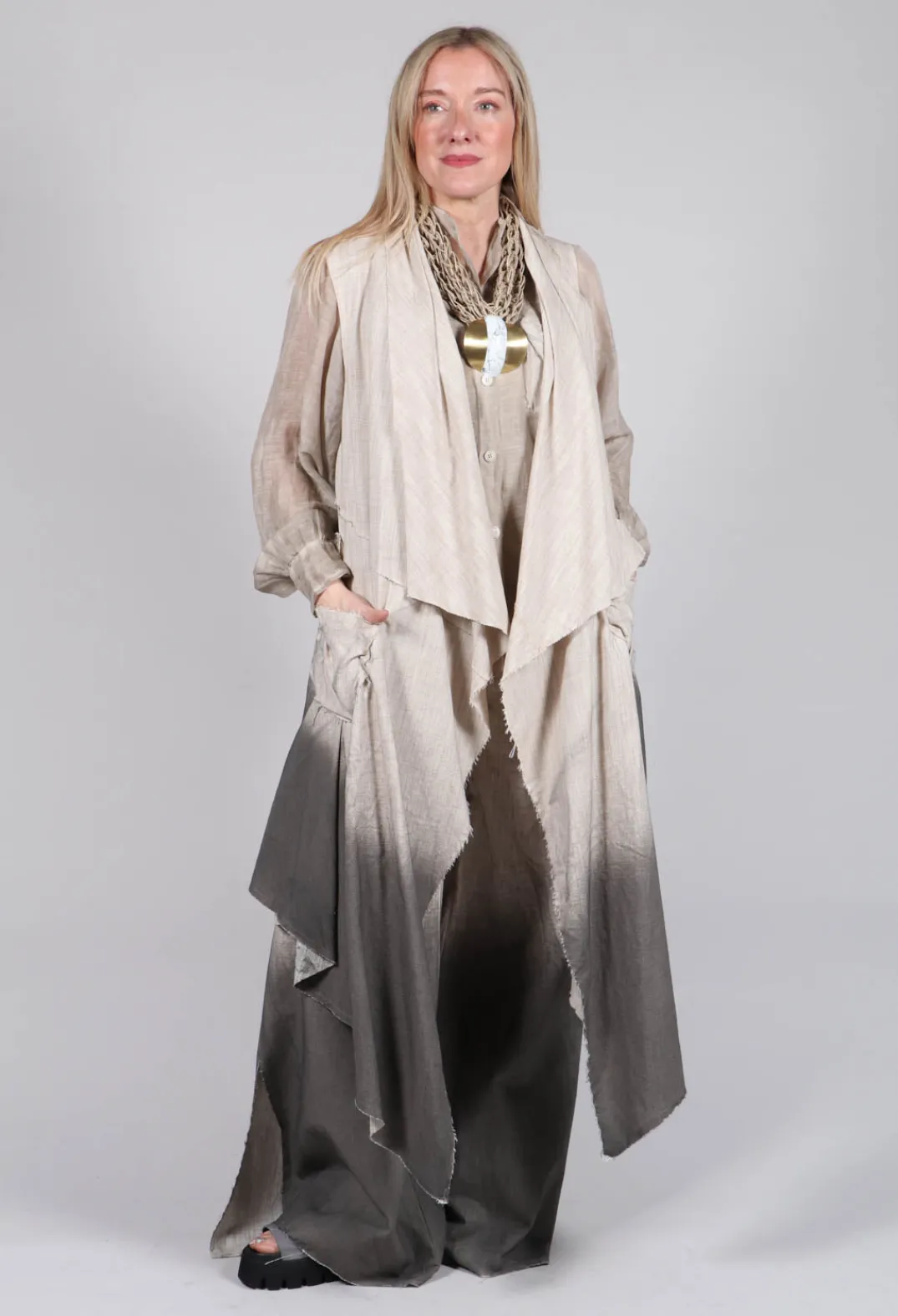 Sanctamuerte Trousers^Wide Leg Ombre Trousers in Cotone Degrade Sand