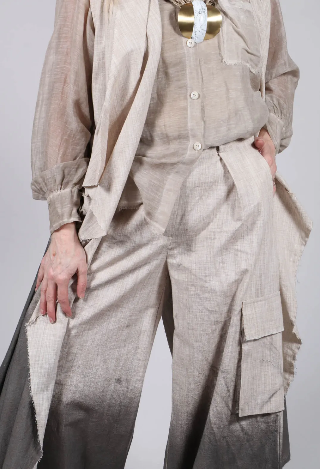 Sanctamuerte Trousers^Wide Leg Ombre Trousers in Cotone Degrade Sand