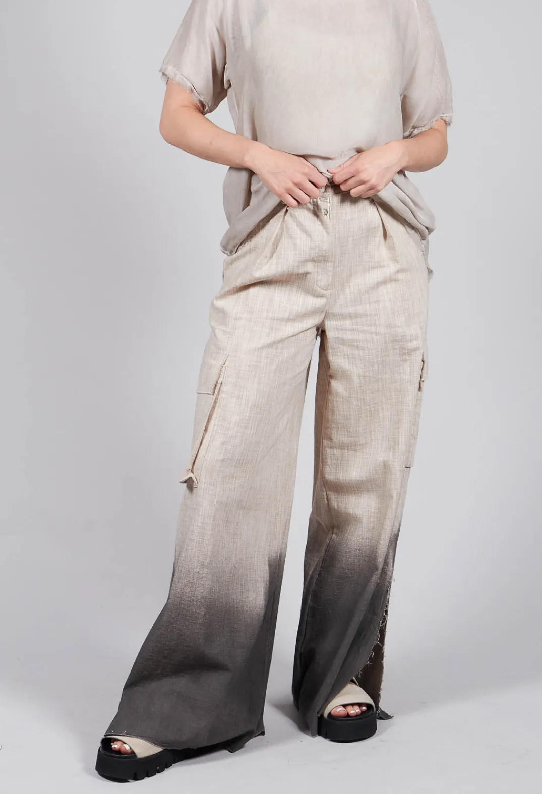 Sanctamuerte Trousers^Wide Leg Ombre Trousers in Cotone Degrade Sand