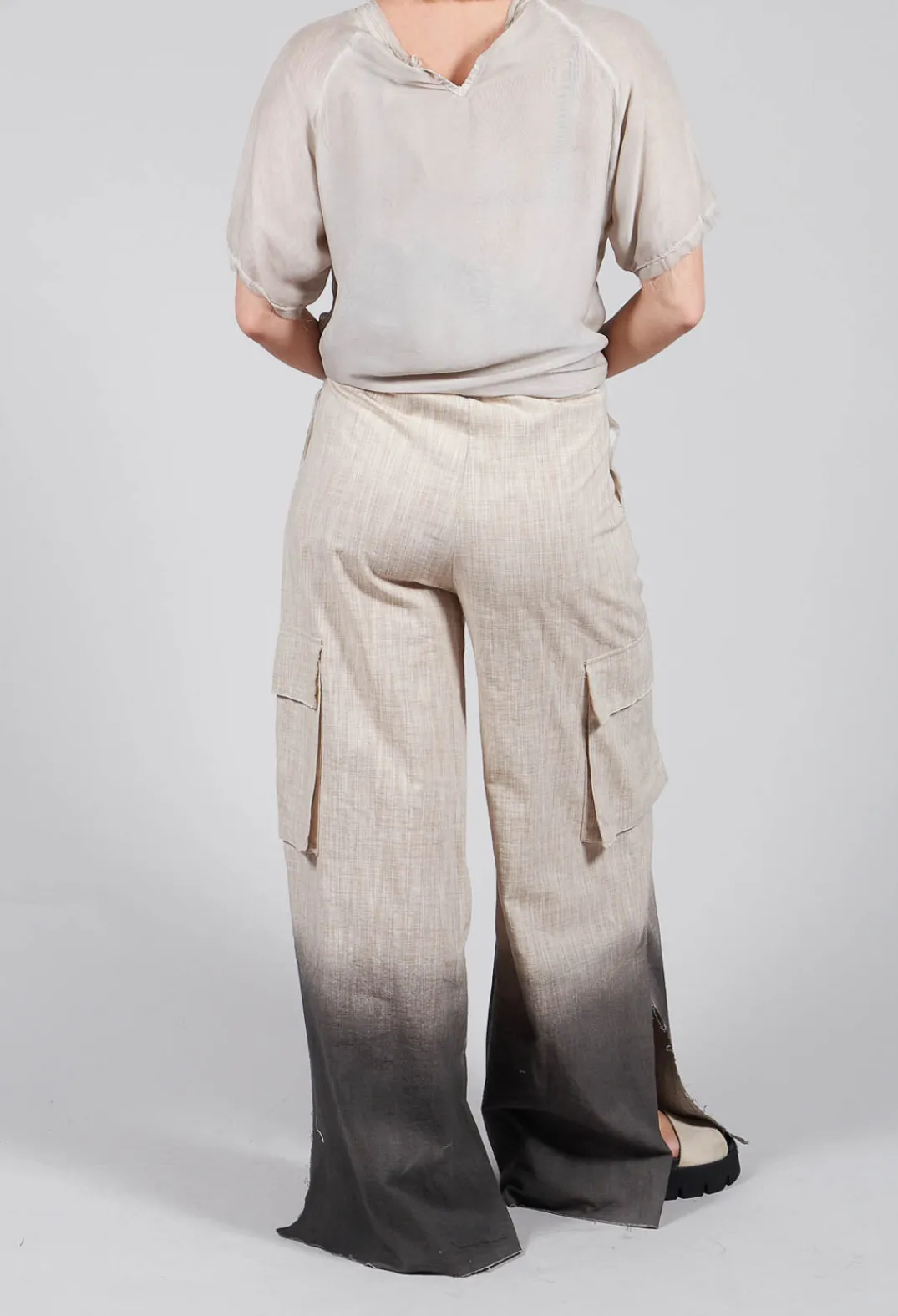 Sanctamuerte Trousers^Wide Leg Ombre Trousers in Cotone Degrade Sand