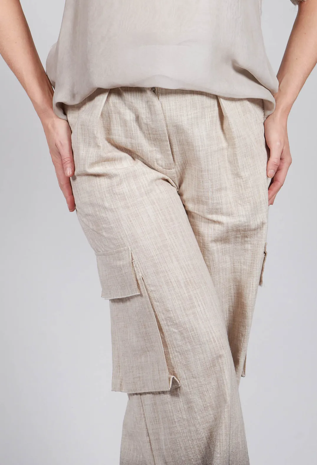 Sanctamuerte Trousers^Wide Leg Ombre Trousers in Cotone Degrade Sand