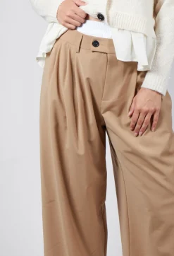 Mei Meij Trousers^Wide Leg Tailored Trousers in Camel and Off White
