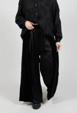 Sanctamuerte Trousers^Wide Leg Trousers in Ciniglia e Raso Viscosa Tinto Freddo Nero