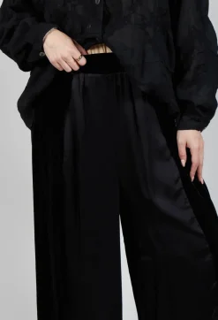 Sanctamuerte Trousers^Wide Leg Trousers in Ciniglia e Raso Viscosa Tinto Freddo Nero