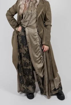 Sanctamuerte Trousers^Wide Leg Trousers in Raso di Viscosa Stampato Green Tuscany