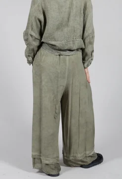 Sanctamuerte Trousers^Wide Leg Trousers in Viscosa Tinto Marmorizzato Olive