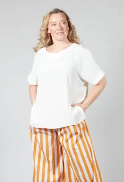 Beatrice B Shirts & Blouses^Wide Neck Short Sleeve Silk Blouse in Cream