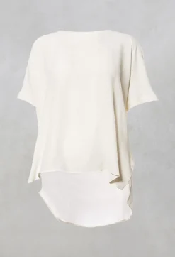 Beatrice B Shirts & Blouses^Wide Neck Short Sleeve Silk Blouse in Cream