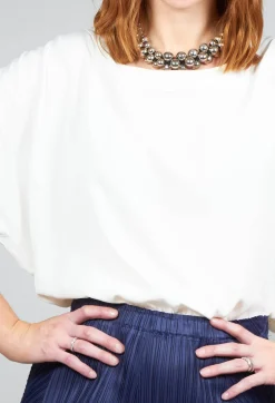 Beatrice B Shirts & Blouses^Wide Neck Short Sleeve Silk Blouse in Cream