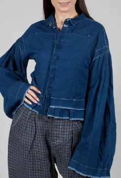 Umit Unal Shirts & Blouses^Wide Sleeve Shirt with Distressed Detail in Dark Navy