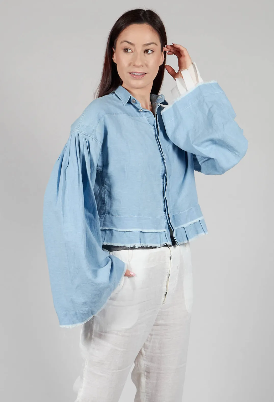 Umit Unal Shirts & Blouses^Wide Sleeve Shirt with Distressed Detail in Light Blue