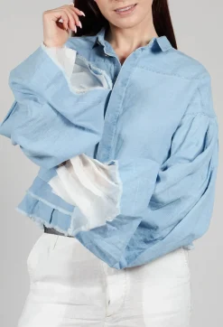 Umit Unal Shirts & Blouses^Wide Sleeve Shirt with Distressed Detail in Light Blue