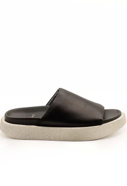 Lofina Flats|Sandals^Wide Strap Sliders with Contrasting Sole in Gasoline Nero