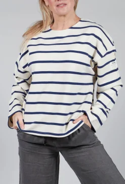 Ecoalf Jumpers^Wilmaalf Sweatshirt in Off White Blue Stripe