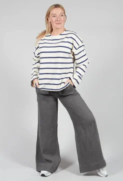 Ecoalf Jumpers^Wilmaalf Sweatshirt in Off White Blue Stripe