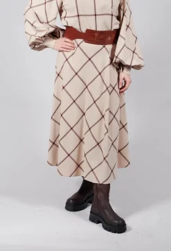 Beatrice B Skirts^Wool Flannel Skirt in Beige Check