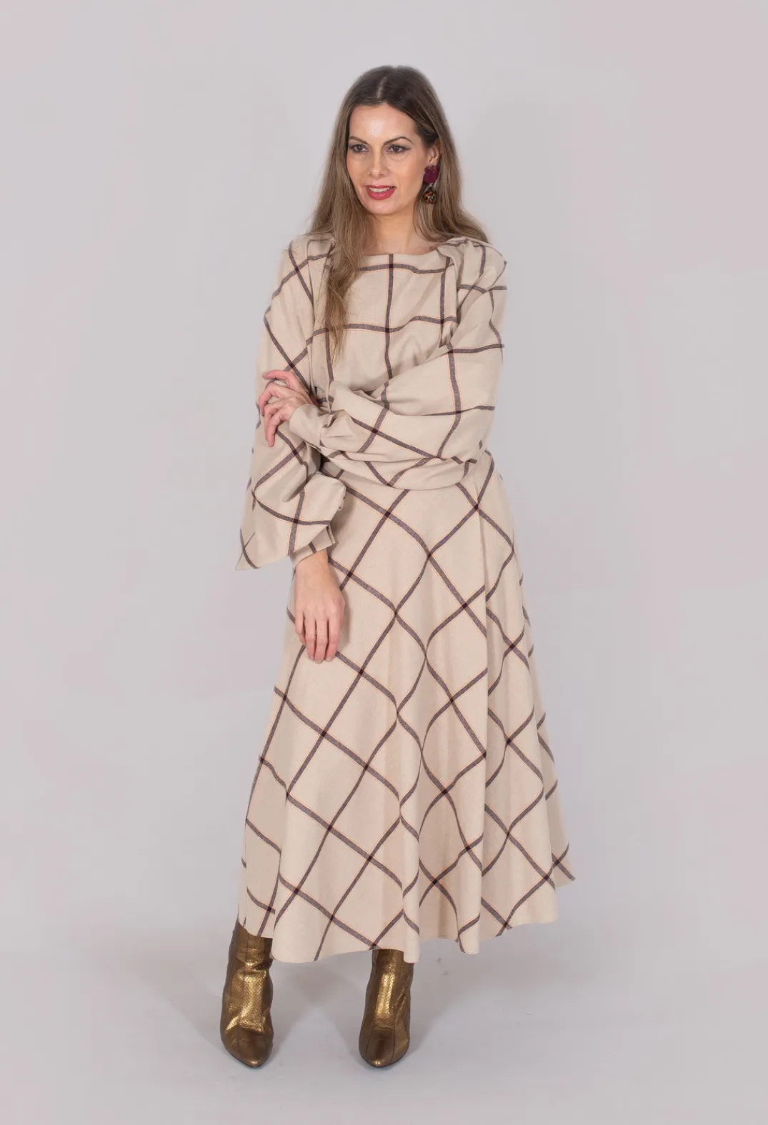 Beatrice B Skirts^Wool Flannel Skirt in Beige Check