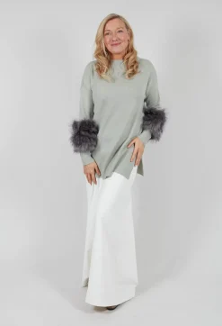 Dom Goor Jumpers^Wool Jumper with Sheepskin trim Sleeves in Peridot