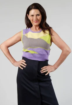 Beatrice B Jumpers^Wool Knitted Stripe Vest in Violet