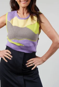 Beatrice B Jumpers^Wool Knitted Stripe Vest in Violet