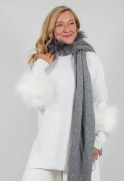 Dom Goor Scarves^Wool Scarf with Fur Trim in Silver