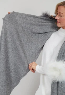 Dom Goor Scarves^Wool Scarf with Fur Trim in Silver