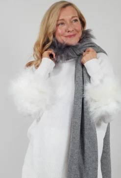 Dom Goor Scarves^Wool Scarf with Fur Trim in Silver