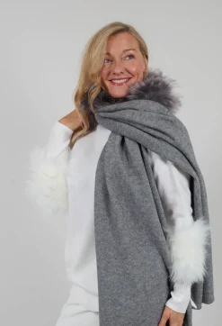 Dom Goor Scarves^Wool Scarf with Fur Trim in Silver