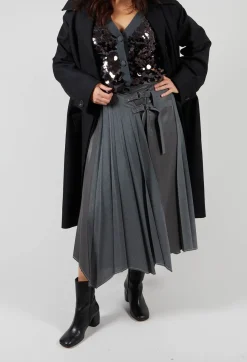 Sfizio Skirts^Wrap Pleated Skirt in Dark Grey