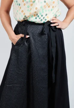 Les Filles d'Ailleurs Skirts^Wrap Skirt with Textured Faux Leather Look in Black