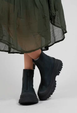 Lofina Boots^Zip Front Ankle Boots in Gasoline Verde Blu Scuro