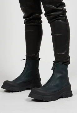 Lofina Boots^Zip Front Ankle Boots in Gasoline Verde Blu Scuro